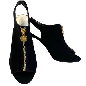 Anne Klein Black Suede Leather Slingback Front Zipper Heels Size 8